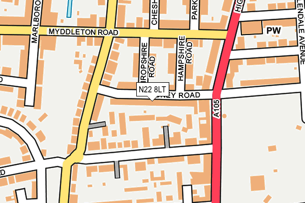 N22 8LT map - OS OpenMap – Local (Ordnance Survey)