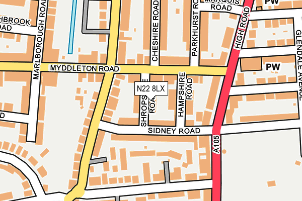 N22 8LX map - OS OpenMap – Local (Ordnance Survey)