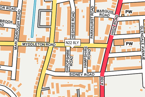 N22 8LY map - OS OpenMap – Local (Ordnance Survey)