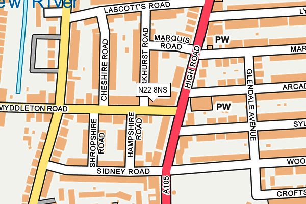 N22 8NS map - OS OpenMap – Local (Ordnance Survey)