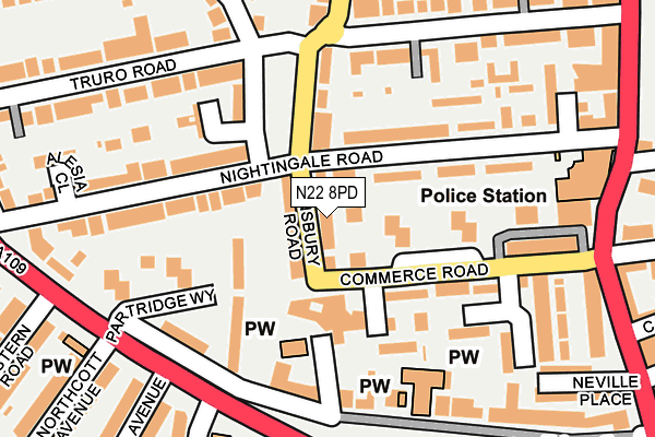 N22 8PD map - OS OpenMap – Local (Ordnance Survey)