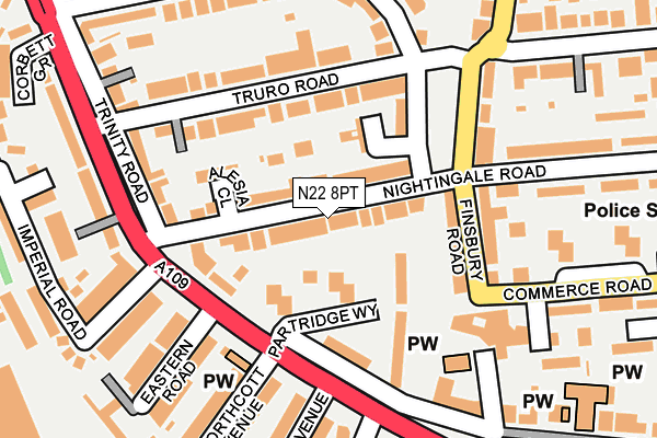 N22 8PT map - OS OpenMap – Local (Ordnance Survey)