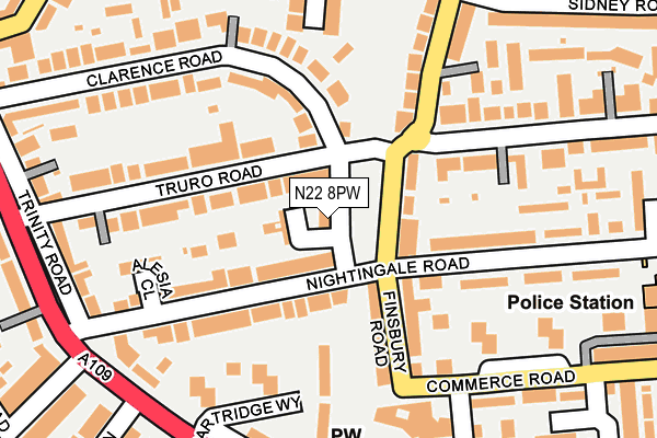 N22 8PW map - OS OpenMap – Local (Ordnance Survey)