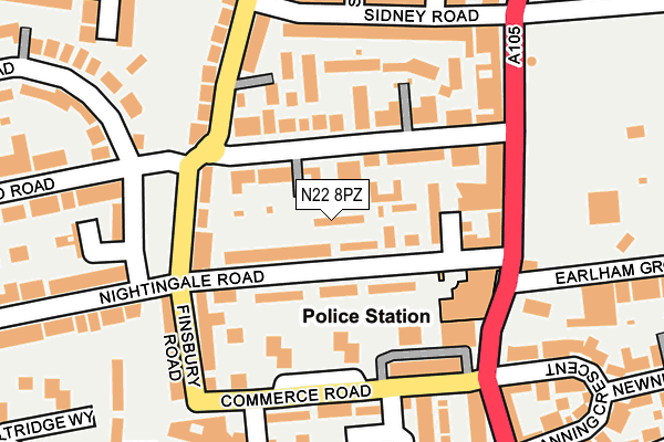 N22 8PZ map - OS OpenMap – Local (Ordnance Survey)