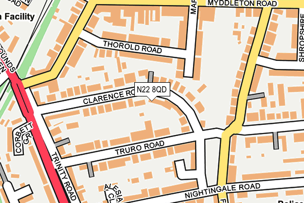 N22 8QD map - OS OpenMap – Local (Ordnance Survey)