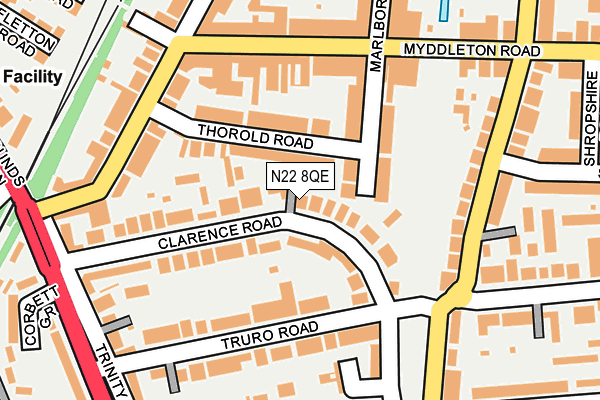 N22 8QE map - OS OpenMap – Local (Ordnance Survey)