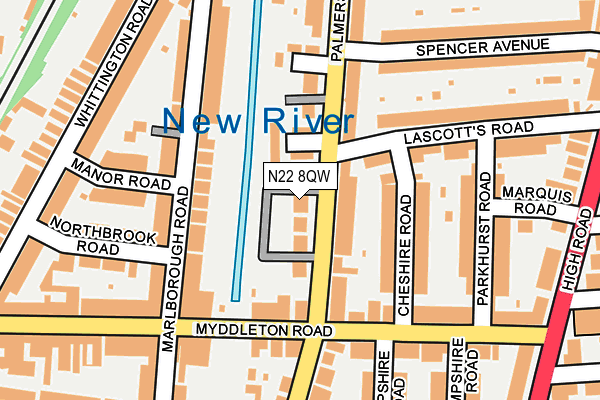 N22 8QW map - OS OpenMap – Local (Ordnance Survey)