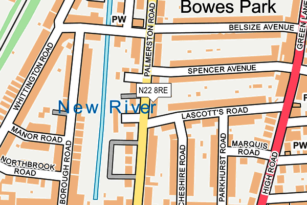 N22 8RE map - OS OpenMap – Local (Ordnance Survey)