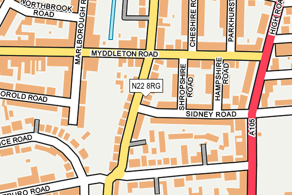 N22 8RG map - OS OpenMap – Local (Ordnance Survey)