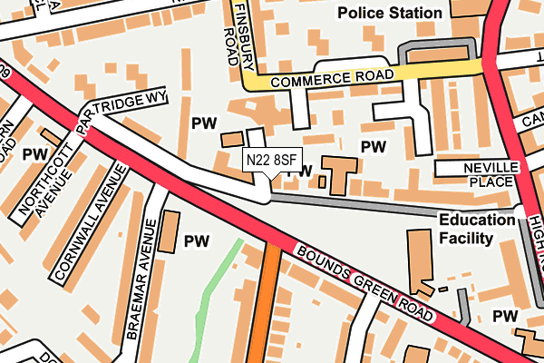 N22 8SF map - OS OpenMap – Local (Ordnance Survey)