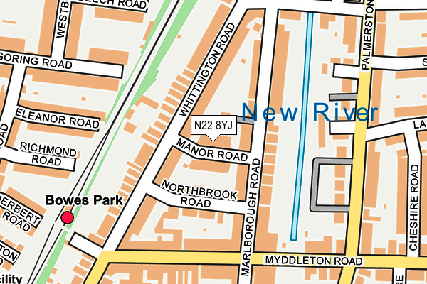 N22 8YJ map - OS OpenMap – Local (Ordnance Survey)