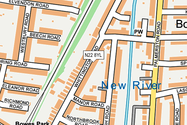 N22 8YL map - OS OpenMap – Local (Ordnance Survey)