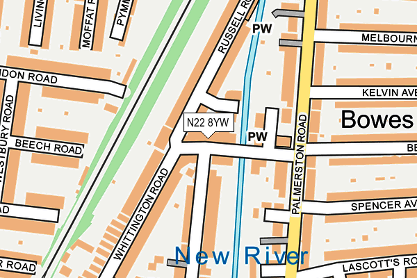 N22 8YW map - OS OpenMap – Local (Ordnance Survey)