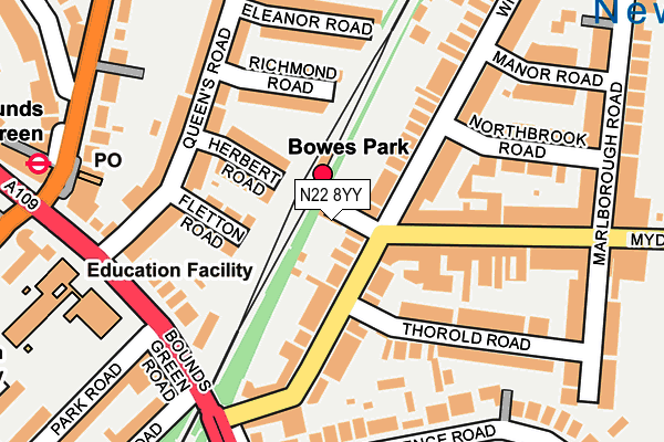 N22 8YY map - OS OpenMap – Local (Ordnance Survey)