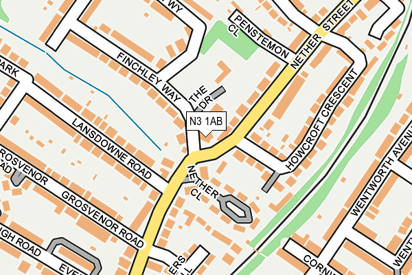 N3 1AB map - OS OpenMap – Local (Ordnance Survey)
