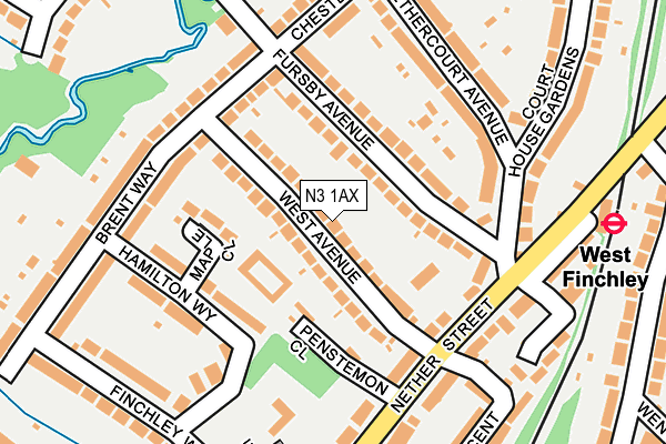 N3 1AX map - OS OpenMap – Local (Ordnance Survey)