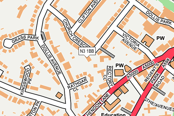 N3 1BB map - OS OpenMap – Local (Ordnance Survey)