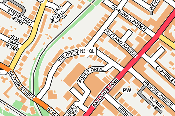 N3 1QL map - OS OpenMap – Local (Ordnance Survey)