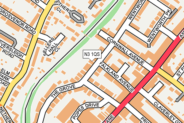 N3 1QS map - OS OpenMap – Local (Ordnance Survey)