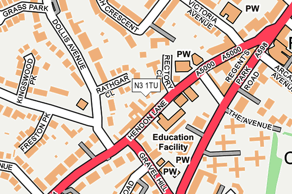 N3 1TU map - OS OpenMap – Local (Ordnance Survey)