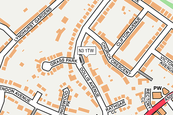 N3 1TW map - OS OpenMap – Local (Ordnance Survey)