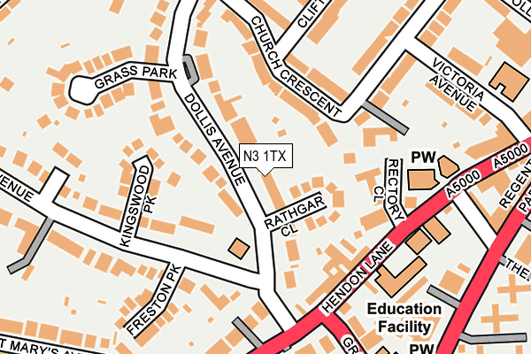 N3 1TX map - OS OpenMap – Local (Ordnance Survey)