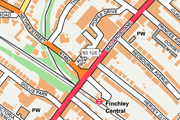 N3 1UX map - OS OpenMap – Local (Ordnance Survey)