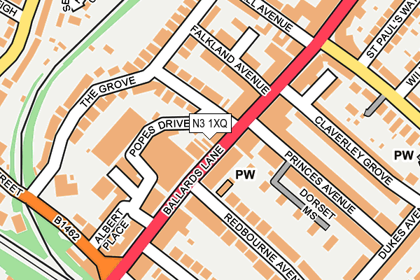 N3 1XQ map - OS OpenMap – Local (Ordnance Survey)
