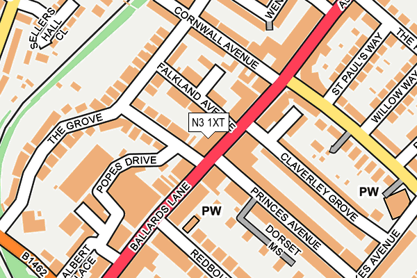 N3 1XT map - OS OpenMap – Local (Ordnance Survey)