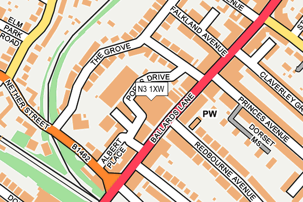N3 1XW map - OS OpenMap – Local (Ordnance Survey)