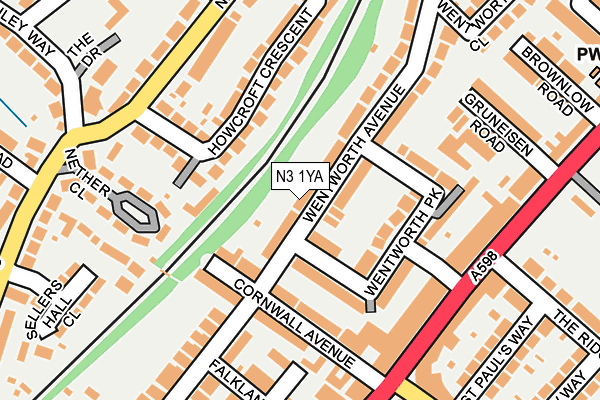 N3 1YA map - OS OpenMap – Local (Ordnance Survey)