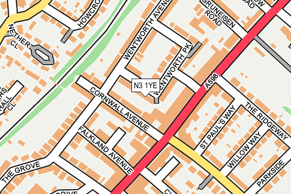 N3 1YE map - OS OpenMap – Local (Ordnance Survey)