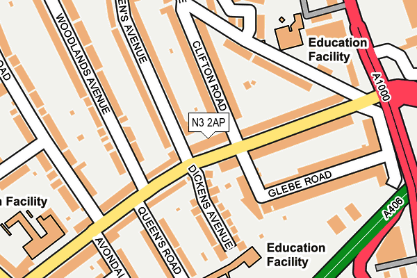 N3 2AP map - OS OpenMap – Local (Ordnance Survey)