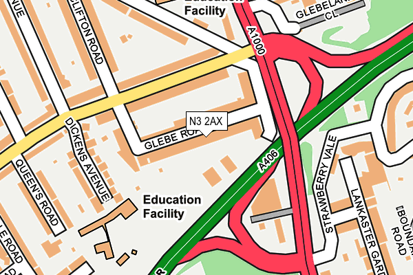 N3 2AX map - OS OpenMap – Local (Ordnance Survey)