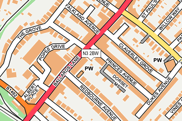 N3 2BW map - OS OpenMap – Local (Ordnance Survey)
