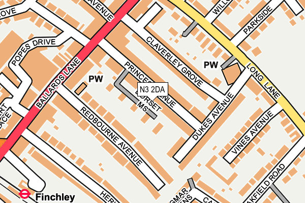 N3 2DA map - OS OpenMap – Local (Ordnance Survey)