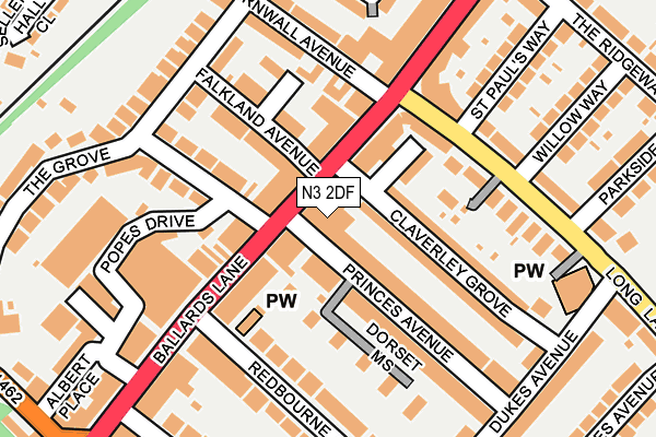 N3 2DF map - OS OpenMap – Local (Ordnance Survey)