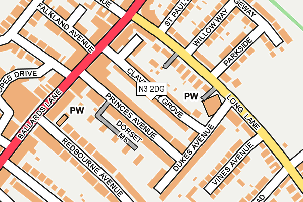 N3 2DG map - OS OpenMap – Local (Ordnance Survey)