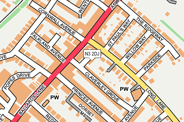 N3 2DJ map - OS OpenMap – Local (Ordnance Survey)
