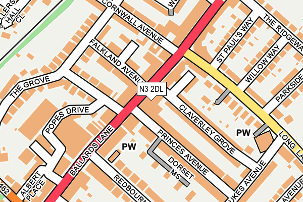 N3 2DL map - OS OpenMap – Local (Ordnance Survey)