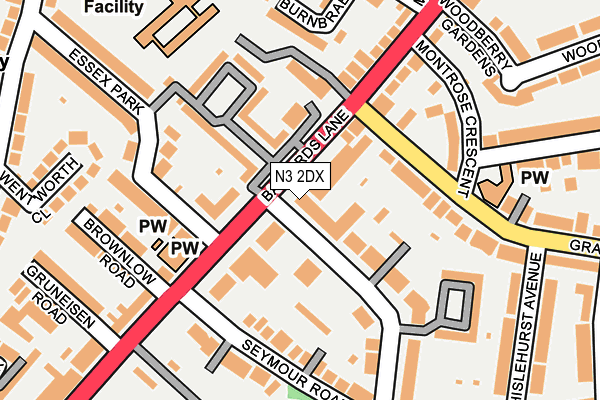N3 2DX map - OS OpenMap – Local (Ordnance Survey)