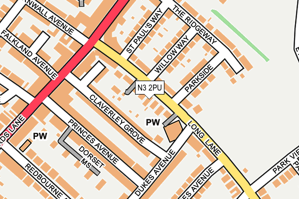 N3 2PU map - OS OpenMap – Local (Ordnance Survey)