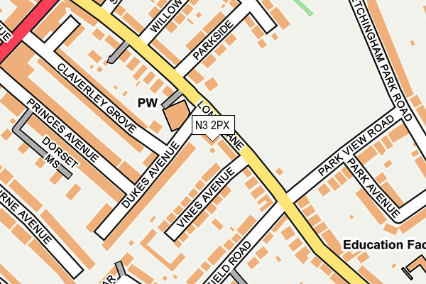 N3 2PX map - OS OpenMap – Local (Ordnance Survey)