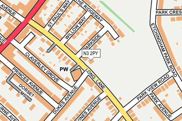 N3 2PY map - OS OpenMap – Local (Ordnance Survey)