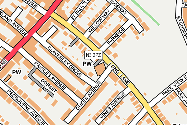 N3 2PZ map - OS OpenMap – Local (Ordnance Survey)