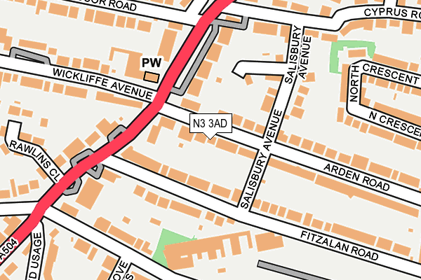 N3 3AD map - OS OpenMap – Local (Ordnance Survey)