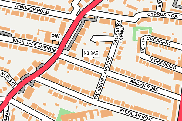 N3 3AE map - OS OpenMap – Local (Ordnance Survey)