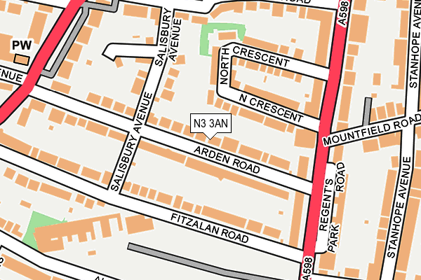 N3 3AN map - OS OpenMap – Local (Ordnance Survey)