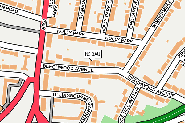 N3 3AU map - OS OpenMap – Local (Ordnance Survey)