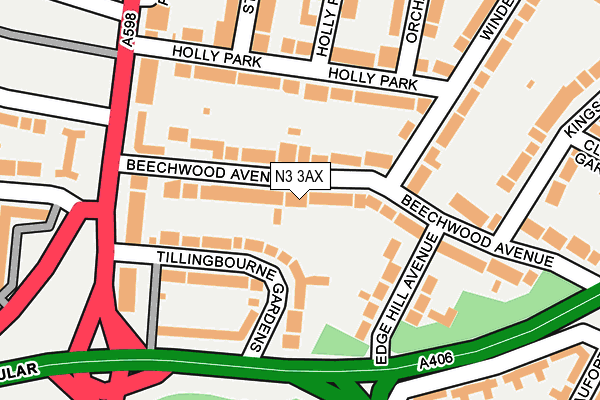 N3 3AX map - OS OpenMap – Local (Ordnance Survey)